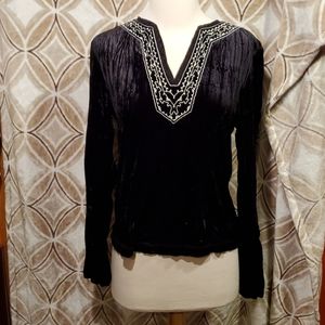 Isabella Bird Black Long Sleeve Velour Top Small